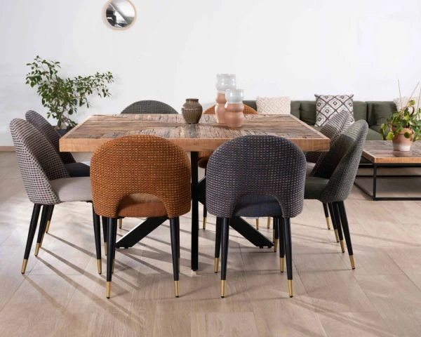 Table De Repas Carrée 140cm Acacia Finition Chevrons Pieds Métal Noir Croisés "Géonidum" – Image 5