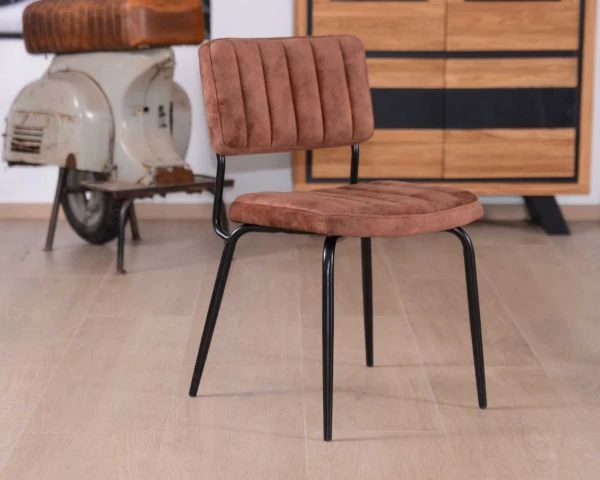 Lot De 2 Chaises Style Rétro Fer Noir Et Tissu Velours Chocolat "Lia" – Image 2