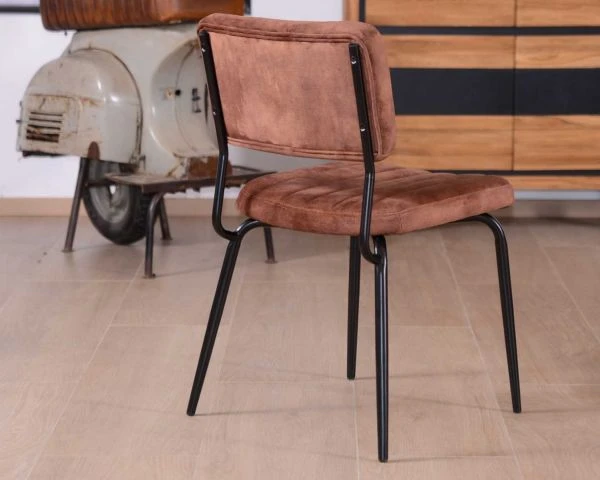 Lot De 2 Chaises Style Rétro Fer Noir Et Tissu Velours Chocolat "Lia" – Image 3