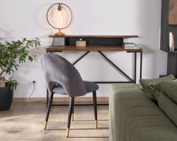 Table D'écriture Style Rétro Industriel Acacia Et Métal Noir "Cachou Chic" 120 Cm – Image 3