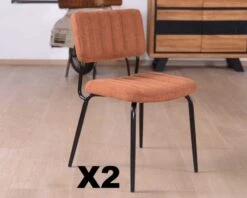 Lot De 2 Chaises Tissu Et Métal Esprit Rétro "Lia" Coloris Rouille