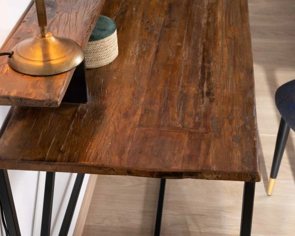 Table D'écriture Style Rétro Industriel Acacia Et Métal Noir "Cachou Chic" 120 Cm – Image 2