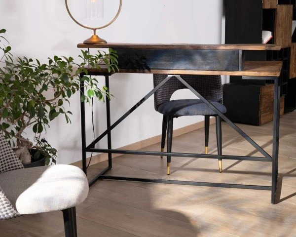 Table D'écriture Style Rétro Industriel Acacia Et Métal Noir "Cachou Chic" 120 Cm – Image 4
