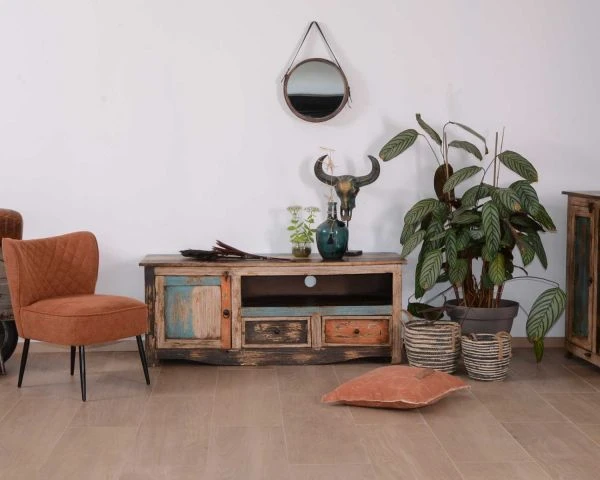 Meuble TV 140 Cm Manguier Style Récup "Cookies"