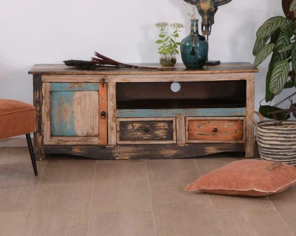 Meuble TV 140 Cm Manguier Style Récup "Cookies" – Image 6