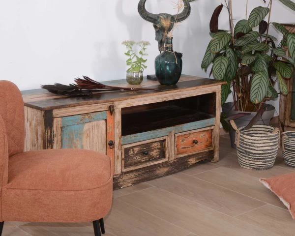 Meuble TV 140 Cm Manguier Style Récup "Cookies" – Image 2