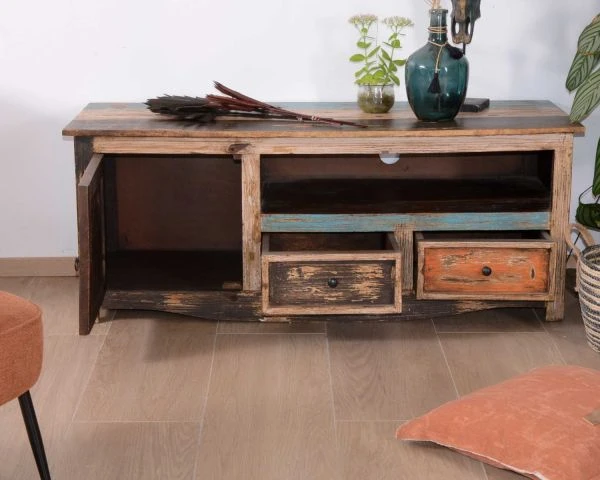 Meuble TV 140 Cm Manguier Style Récup "Cookies" – Image 4