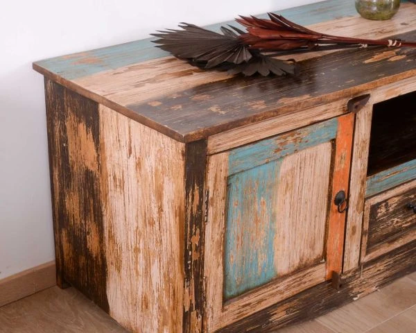 Meuble TV 140 Cm Manguier Style Récup "Cookies" – Image 5