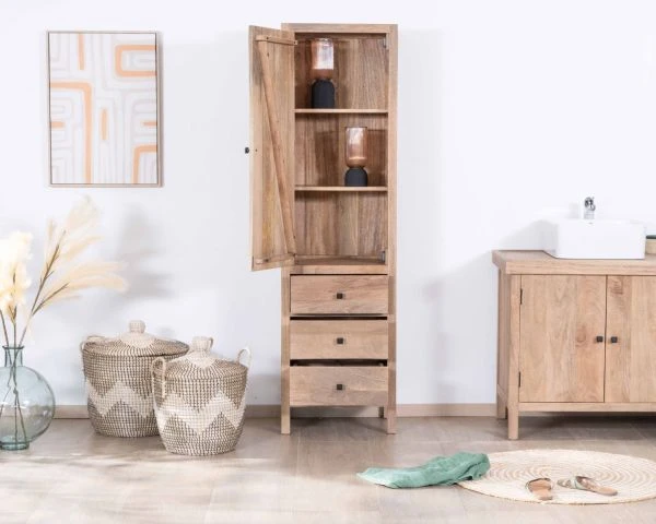 Colonne De Rangement En Manguier Massif Avec Porte Et Tiroirs "Maestro" – Image 2