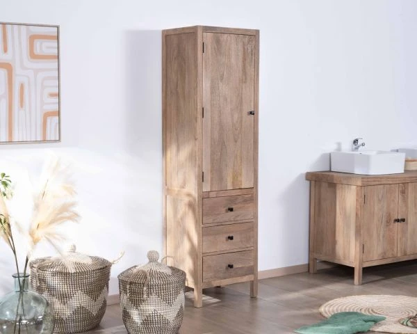 Colonne De Rangement En Manguier Massif Avec Porte Et Tiroirs "Maestro" – Image 3