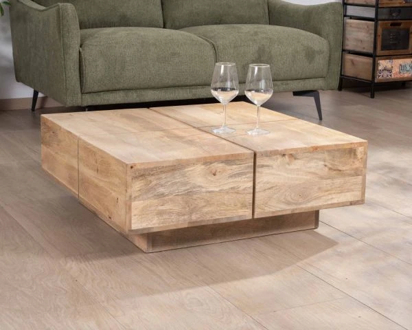 Table Basse Carrée Style Contemporain En Bois Massif Naturel "Pablo" – Image 3
