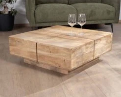 Table Basse Carrée Style Contemporain En Bois Massif Naturel "Pablo"