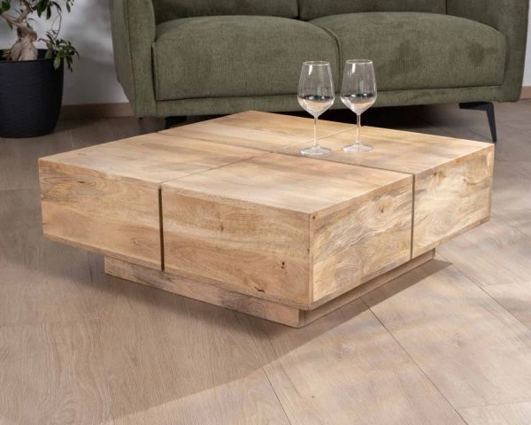 Table Basse Carrée Style Contemporain En Bois Massif Naturel "Pablo"