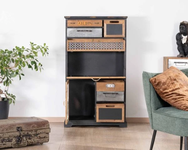 Buffet Déco à Tiroirs En Sapin Massif Et Façades Fantaisies "Mélimélo Indus" – Image 3