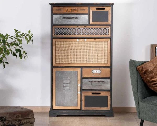 Buffet Déco à Tiroirs En Sapin Massif Et Façades Fantaisies "Mélimélo Indus" – Image 4