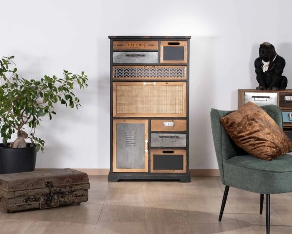 Buffet Déco à Tiroirs En Sapin Massif Et Façades Fantaisies "Mélimélo Indus"