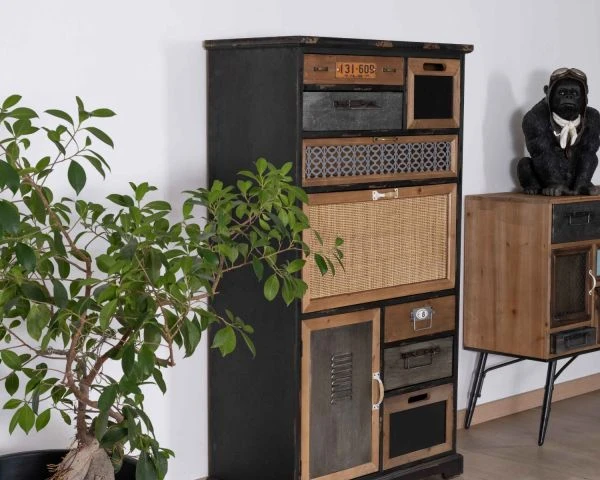 Buffet Déco à Tiroirs En Sapin Massif Et Façades Fantaisies "Mélimélo Indus" – Image 2