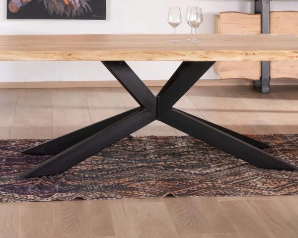 Grande Table De Repas En Acacia Pieds Croix Plateau 240cm épaisseur 6 Cm "3D" – Image 6