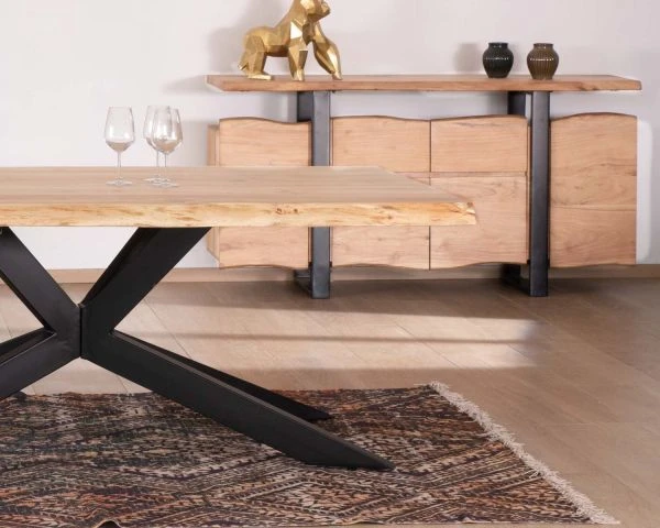 Grande Table De Repas En Acacia Pieds Croix Plateau 240cm épaisseur 6 Cm "3D" – Image 7