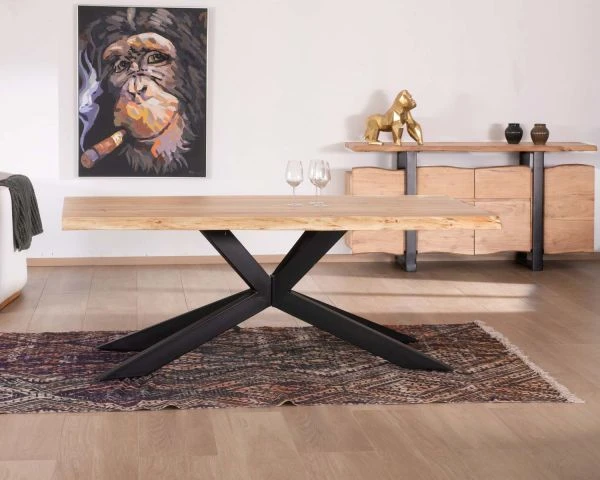 Grande Table De Repas En Acacia Pieds Croix Plateau 240cm épaisseur 6 Cm "3D" – Image 3