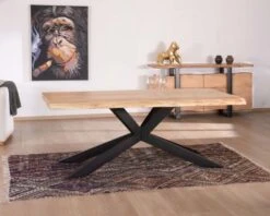 Grande Table De Repas En Acacia Pieds Croix Plateau 240cm épaisseur 6 Cm "3D"