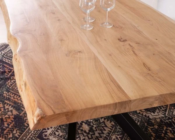 Grande Table De Repas En Acacia Pieds Croix Plateau 240cm épaisseur 6 Cm "3D" – Image 5