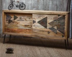 Buffet En Manguier Massif Et Pierre Naturelle "Pop Vintage"