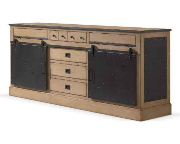 Grand Buffet Industriel En Chêne Massif Et Métal Noir "San Francisco" – Image 3