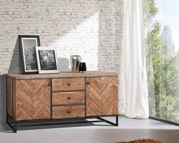 Bahut Massif Métal Et Bois 175 Cm "Bronx"