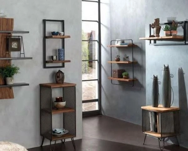 Etagère Murale 2 Tablettes En Teck Naturel Recyclé Et Métal "Ulva" – Image 2