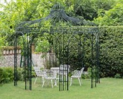 Gloriette En Fer Forgé Noir Avec Aspect Vieilli "Rosy" Diamètre 2m60
