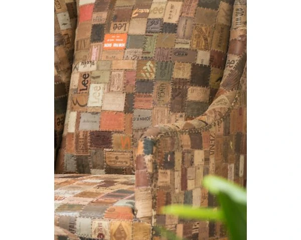 Fauteuil Bergère 100% Unique Tissu Recyclé Et Bois "Pop Vintage" – Image 2