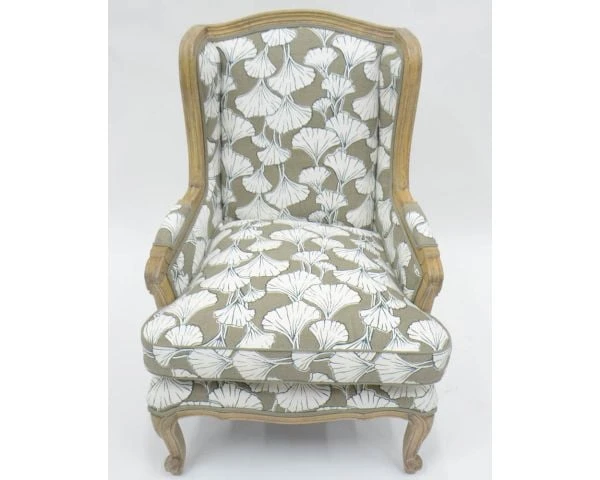 Fauteuil Bergère Imprimé Ginko Taupe Et Crème "Sofia" Ultra Confort – Image 4