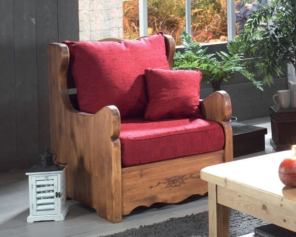 Fauteuil De Style Rustique En Pin Massif Et Tissu Au Choix "Alaska"