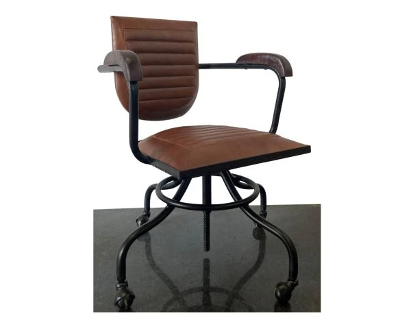 Fauteuil De Bureau Rétro En Cuir Vieilli Marron "Rétro" à Roulettes
