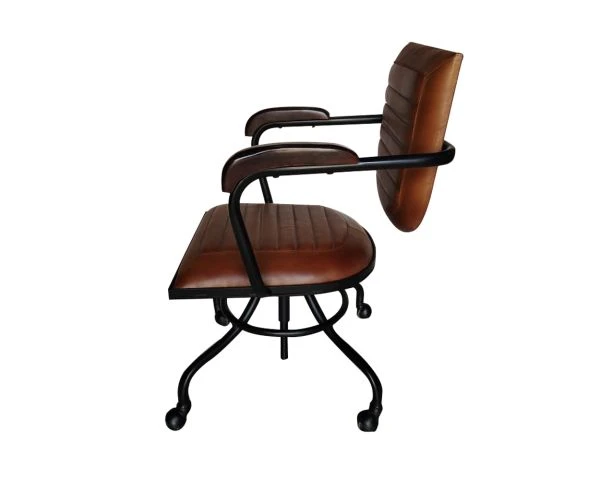 Fauteuil De Bureau Rétro En Cuir Vieilli Marron "Rétro" à Roulettes – Image 2