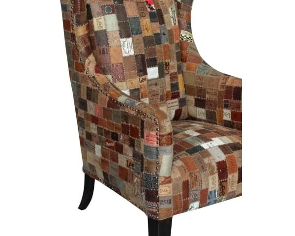 Fauteuil Bergère 100% Unique Tissu Recyclé Et Bois "Pop Vintage" – Image 6