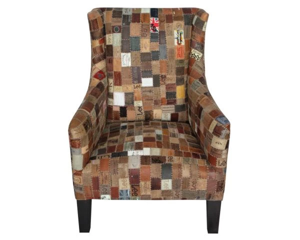 Fauteuil Bergère 100% Unique Tissu Recyclé Et Bois "Pop Vintage" – Image 4