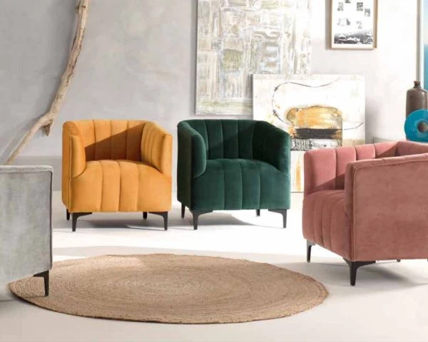 Fauteuil Cabriolet Tissu Ocre Jaune Et Design Rétro Chic "Roster" – Image 2