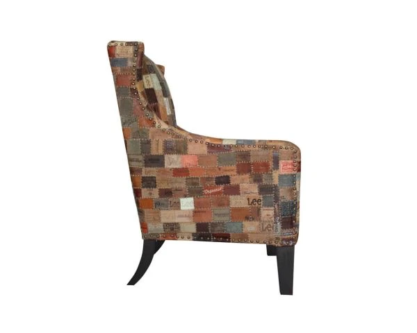 Fauteuil Bergère 100% Unique Tissu Recyclé Et Bois "Pop Vintage" – Image 7