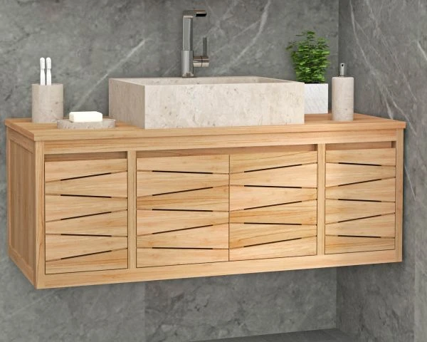 Meuble Sous Vasque Suspendu En Teck 120 Cm "Moho" – Image 2