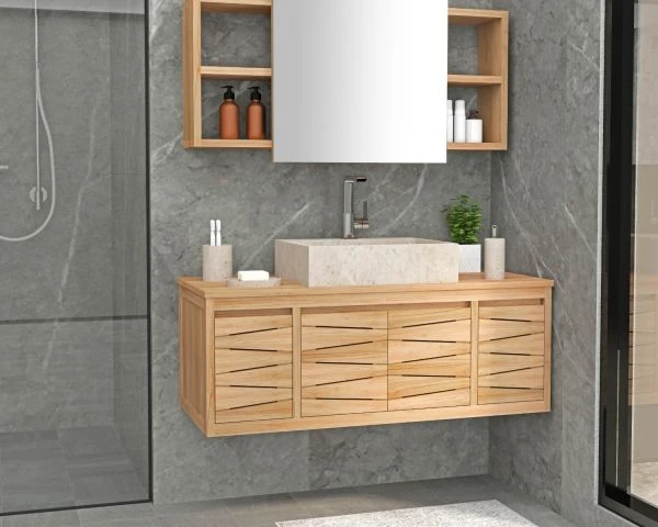 Etagère En Teck Avec Miroir Coulissant 120x60 Cm – Image 2