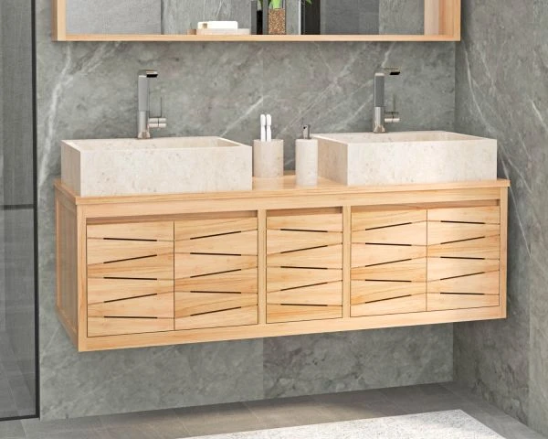 Meuble Sous Vasque Suspendu En Teck 140 Cm "Moho" – Image 2