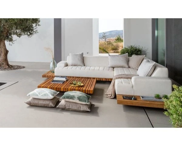 Canapé D'extérieur Avec Retour Gauche Tissu Sunbrella écru " Lombok"