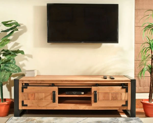 Meuble Télé Style Industriel Bois Et Métal 2 Portes "Montréal" 160cm – Image 3