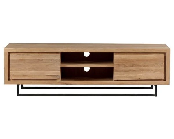 Meuble TV 2 Niches 2 Portes Chêne Et Métal « Ripley » Style épuré – Image 3