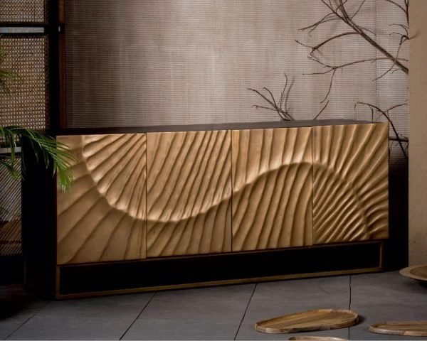 Enfilade 4 Portes Dorée Et Noire "Pop Vintage" Métal Et Bois Massif