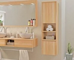 Colonne De Rangement En Teck Avec Porte, Niches Et Tiroir "Tika"