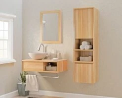Meuble Sous Vasque Suspendu En Teck Avec Porte Serviette 80 Cm "Tika"