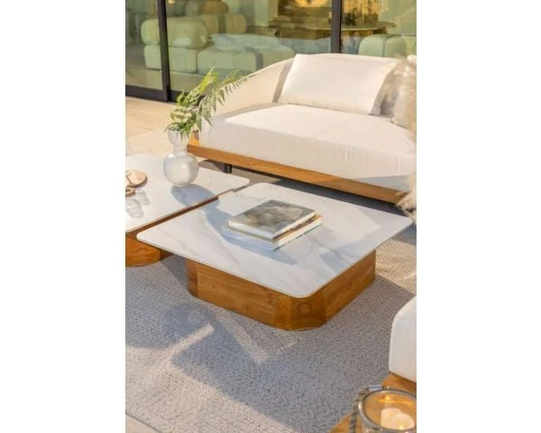 Table Basse En Céramique Blanche Et Teck 90x90 Cm "Haruku Island" – Image 5